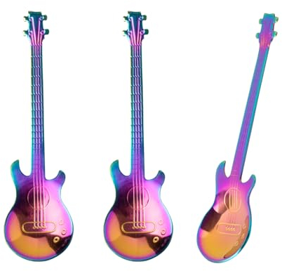 3 Stück Gitarrenlöffel aus Edelstahl Beleuchteter Gitarrenlöffel Rührlöffel für Kaffee Musikbar Gitarrenlöffel Für Getränke Milch Desserts Tee Eiscreme