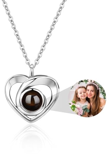 Easycosy personalisierte Halskette mit Bild Projektion, Kette damen mit Foto und vielfältiges Projektion Anhänger im Stein als personalisierte Geschenke für Mama Frauen Freundin Schwester zu Muttertag | Personalisierte Halskette mit Foto, Damen-Halskette mit projiziertem Foto, personalisierter Herzanhänger für Mutter und