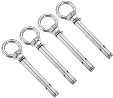 PATIKIL Tornillo de Expansión M6x80mm 4 Piezas Acero Inoxidable 304 Anclaje de Hombro con Anilla para Paredes de Hormigón y Ladrillo Ingeniería de Toldos y Aparejos Plateado
