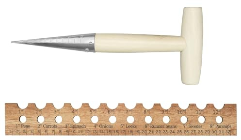 Wooden Seed Planting Ruler with Holes, Hand Dibber Garden Tool