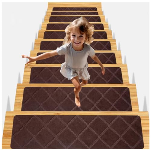RYJYQYX Anti-Rutsch Treppenteppich, Waschbar Treppenteppich, 76 x 20,3 cm Stufenmatten Ohne Kleben für Kinder Ältere Haustiere,C-15Pcs