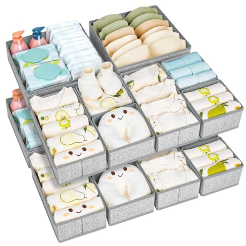DIMJ Organizer Armadio Cassetti Intimo - Divisori Per Biancheria in Tessuto | Set di 15 Scatola di Immagazzinaggio Pieghevole, Scatole per Armadio Per Reggiseni, Calze, Cravatte, Grigio Formica