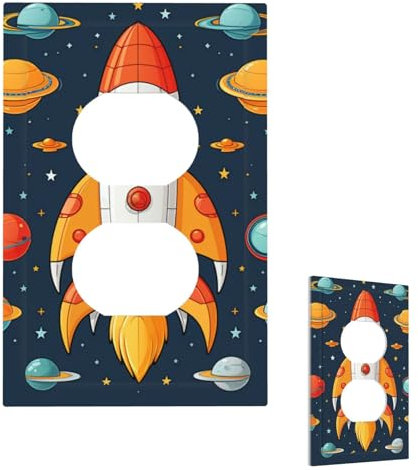rocket clipart space ship Wall Plate Outlet Cover Toggle Switch Plate 1 Gang Decorative Light Switch Cover for Electrical 5 X 3 WallPlate Switch Plates Plug Cover for Farmhouse Bedroom