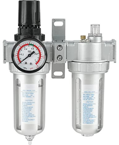 Ejoyous 1/2 Air Pressure Compressor Filter, Air Pressure Regulator Oil-Water Separator Gauge Trap Oil Water Regulator Tools Kit for Long Lifespan