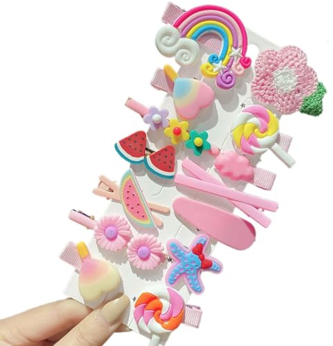 Lot de 1 pinces à cheveux pour fille, avec impression en métal, pour filles et enfants, Arc-en-ciel de fleurs roses gracieuses pinces à cheveux en couleur bonbons