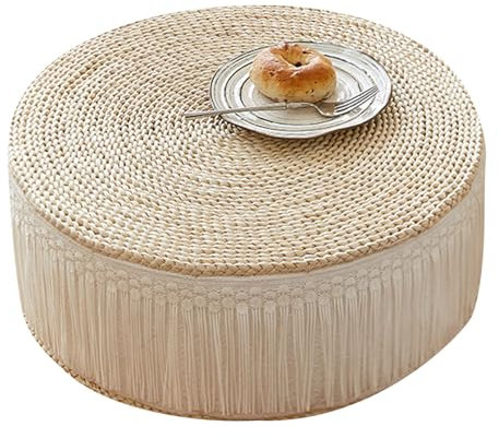 Preferspace Natürlicher Pouffe, handgewebter Ottoman Pouf Rattan Fußhocker sitzend geflochtene Fußstütze, Home Boho Deko Sitz, Akzentstuhl