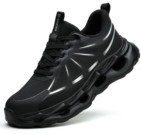 Steel Toe Cap Trainers Mens Womens Safety Trainers Comfortable Lightweight Safety Shoes Cushioning Fashion Breathable Work Shoes, Black, 11 UK