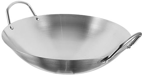 OFFSCH 1pezzi Pentola Wok in Acciaio Inossidabile Doppio Manico Cottura Uniforme e Ritenzione Calore Padella Professionale Per Soffriggere Uso Domestico Resistente e Sicura
