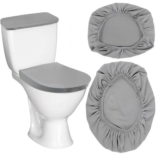 Thinp Grey Toilet Cover Set - Soft Stretch Lid and Tank Cover with Elastic Bottom for Bathroom Decoration
