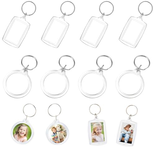 IETWATE 8 Stück Schlüsselanhänger Foto, Transparent Acryl Foto Schlüsselanhänger Personalisiert, Doppelseitiger Blanko Bilderrahmen Schlüsselring mit Schlüsselring, für Männer Frauen Geschenk DIY