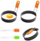 CYIOU 3 Piezas Moldes para Huevos Fritos 9 CM + 2 Pcs Cepillo Molde de Huevo frito de Acero Inoxidable Molde para Tortitas con Mango Plegable para sándwiches de Hamburguesa con Panqueques