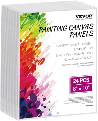 VEVOR Toile blanche pour peinture, lot de 24, toile à peindre, 203x254 mm, tableau en toile pour la peinture pour croquis, peinture acrylique et à l'huile, aquarelle, pour enfants et professionnels