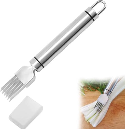 Stainless Steel Chopper Onion Cutter Kitchen Slicing Tool Scraping Onion shredding Cutting Scallion Shaving Ginger Slicing Cutting ham Slicing Garlic Household Multifunctional Slicer Gadget (1 pcs)