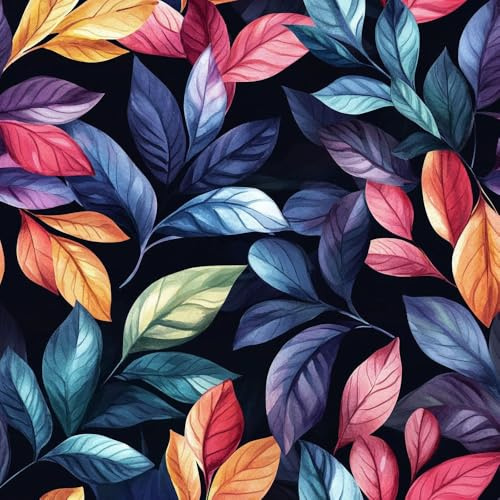 JIAOQSS Removable Wallpaper Colorful Leaf Stick on Wallpaper Black Golden Leaf Vinyl Renter Friendly Waterproof DIY Furniture Sticker for Bedroom Living Room