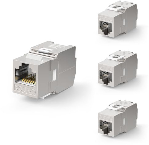 VCELINK 4 x CAT 6A Keystone RJ45 Modul,Werkzeuglos LSA, 10 Gbit/s, 500 MHz | vollgeschirmte Einbaubuchse für Patchpanel und Netzwerkdose, AWG 22–26, PoE-kompatibel