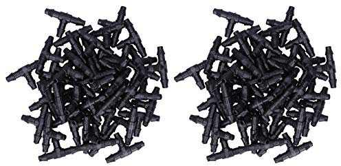 Tyenaza 100Pcs Tee Connectors, 4/7 mm Drip Irrigation Fittings Universal Barbed Tee, Micro Spray Irrigation Joint Water Tube Parts for Watering Systems Garden Tool Black