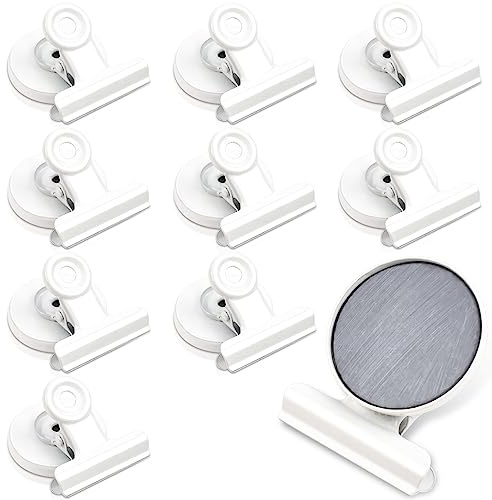 10 stycken magnetklämmor, whiteboard, magnetklämmor, starka magneter, magnetiska klämmor, kylskåpsmagneter med klämma för kök kontor, skola, etiketter, tavla (vit, 31 mm)