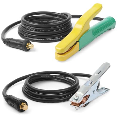 Tobewan Supporto per elettrodi di saldatura, 25 mm², 2 + 3 metri, spina DIN35-50, morsetto per saldatura 35-50 e supporto per elettrodi con cavo di saldatura per saldatore ARC/MMA/MIG/TIG, per