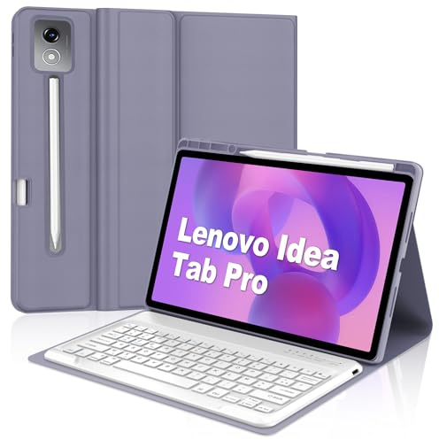 Coque Clavier pour Lenovo Idea Tab Pro 12.7 Pouces, AZERTY Français Housse Clavier Bluetooth Magnétique Détachable avec Porte Crayon pour Tablette Lenovo Idea Tab Pro 2025 12.7 2025, Violet
