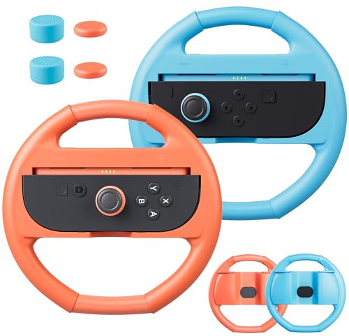 FANPL for Nintendo Switch 2 Steering Wheel, Comfort Grip for Mario Kart Wheel JoyCon 2 Controller, with 4 Thumb Caps, Enhance Racing Experience (Blue-Orange)