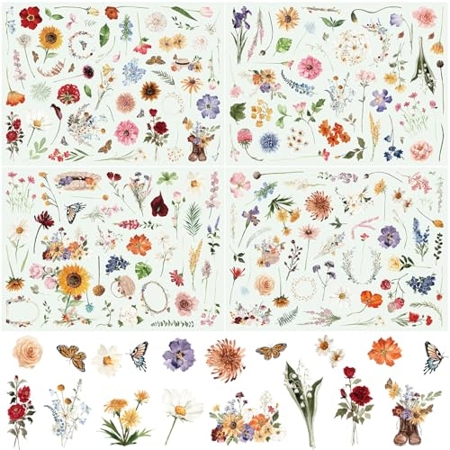 Aquarell Blumen Aufkleber, 177 Stück SILARLAIT Aufkleber zum Basteln | Sticker Blumen Dekorativ für Handys Tablets Notizbücher Scrapbook Fotoalbum Sammelalbum Laptops Handwerk