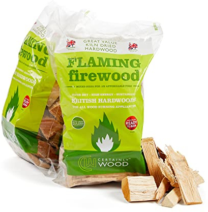 Certainly Wood Flaming Firewood Kiln Dried Hardwood Logs 2 Bags – Fire Wood for Log Burner Woodburning Stove Open Fire Pits Bbq Pizza Oven Fireplace Chimenea Barbecue Firepit Camping – Ready to Burn