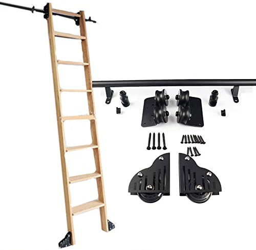 Generico Set Completo di ferramenta per Scala Mobile, Binario Scorrevole in Metallo Nero, Binario Mobile da 3,3-20 Piedi con Ruote a Pavimento (Kit Binario da 3,3 piedi/100 cm)