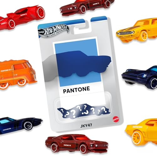 Hot Wheels-leksaksbil eller -lastbil, formgjutet Pantone-fordon i samlarutgåva i skalan 1:64 med klassiska färger och konstnärliga förpackningar (stilen kan variera), JKY47