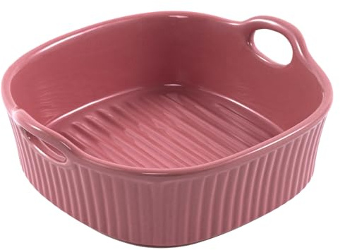 6.3 inch Household Ceramic Baking Tray (500 ml) Air Fryer Bowl, Special Bowl for Microwave Ovens, Double Ear Ceramic Baking Bowl, Salad, Dessert, Snacks (Raspberry Red)