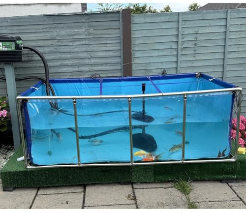 Rygcrud Teichbecken Für Aquarien – Auskleidungen Mit Stahlrahmen, Vorgeformte Teiche Mit Transparentem Fenster Für Fische, Großer Wassertank Für Die Koi-Zucht(150x100x61cm)