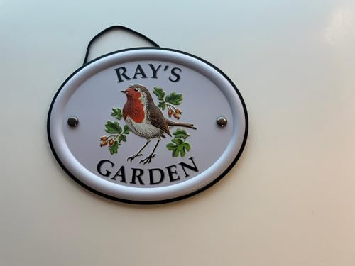 Personalised Embossed Metal Garden Sign 12x15cm – British Bird Design – Outdoor Decorative Hanging Garden Plaque – Weatherproof Metal Sign for Garden Walls Fences or Sheds (Ray)