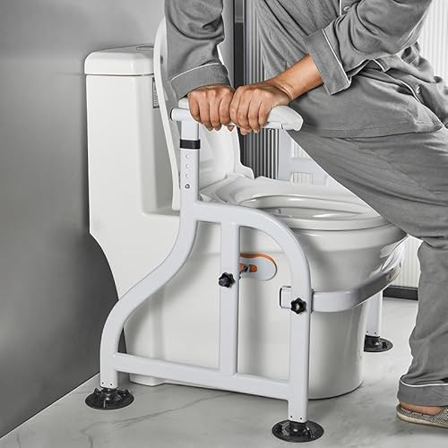 Toilet Safety Rail, Toilet Frame with Anti-Slip Large Suction Cups for Disabled and Elderly, 65–72 cm Adjustable Height Fit Most Toilets, Anti-Fall Sturdy Carbon Steel Frame & Comfortable Bars