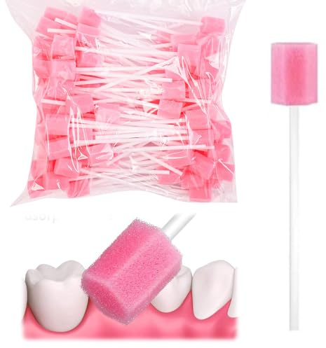 HABNI Mundpflegestäbchen 100 Stück, Sterile Dental Schwämme, Reinigungstücher, Mundhygiene Pink Sechseckig, 13.5 Cm Lang, Für Zahnpflege Und Krankenhaus