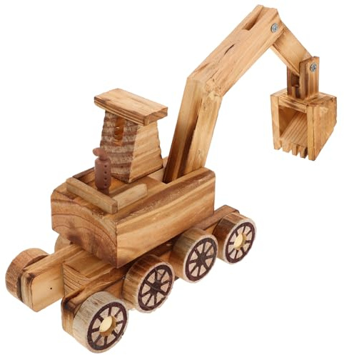 FIXOSHEE Holzspielzeug Bagger Modell Bagger mit Beweglicher Schaufel Langlebiges Konstruktionsspielzeug für Jungen Mädchen Dekoratives Baustellenfahrzeug aus Natürlichem Holz