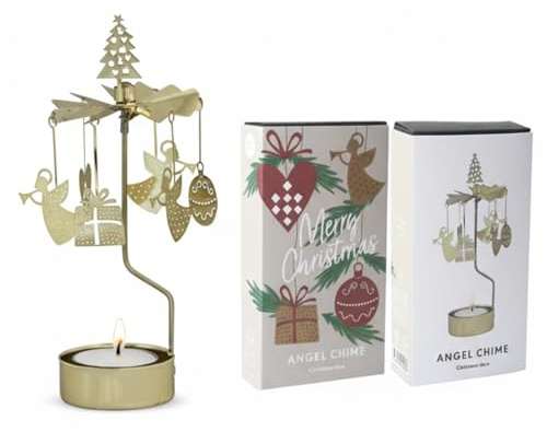 Drehender Kerzenhalter Gold mit Teelicht, Teelichthalter Weihnachten & Advent, für Adventskalender & Wichteln, aus Metall, Festliche Tischdeko & Weihnachtsdeko, ca 16 cm hoch, leicht, dekorativ