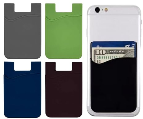 4 Pièces Porte Carte Adhésif pour Téléphone, Porte-Cartes de Téléphone Adhésifs en Silicone Portefeuille à Coller Pochette Autocollante Silicone pour Smartphone pour Carte D'identité de Crédit