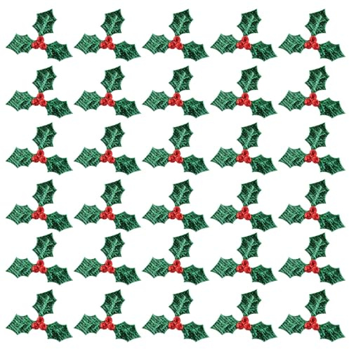 Zerodeko 200pezzi Toppie Natalizie da Cucire con Foglie di Agrifoglio e Bacche Rosse Artificiali per Abbellimenti di Scrapbooking Natalizio e Confezioni Regalo