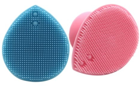 Warmhm Lot de 2 Brosses à Shampoing en Silicone Doux Ventouse, Forme Cœur, pour Massage du Cuir Chevelu et Nettoyage Visage, Couleurs Rose Translucide et Bleu, Portables pour Soin