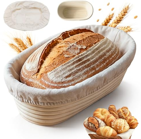 DARDVORLAG Gärkörbchen Oval 25cm aus Rattan mit Leinenbezug