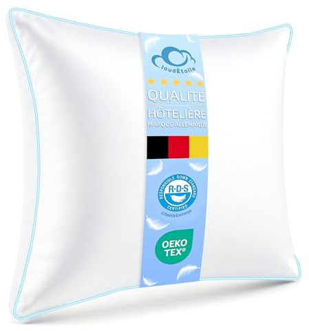 Oreiller 60x60 Plumes et Duvet Luxe Confort Coussin de Sommeil Certifié RDS | CloudÉtoile Oreiller 60x60 cm en Plumes Qualité Hôtelière – 3 Chambres, Premium Oreillers de Sommeil Doux comme sur un Nuage