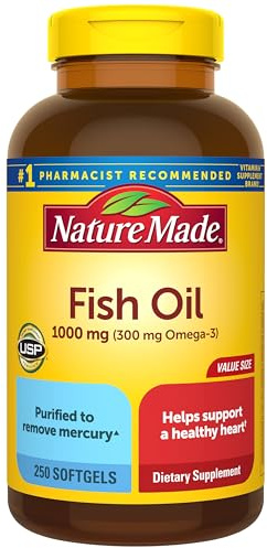 Nature Made Fish Oil Omega 3 Supplements, 1000mg Softgels, 250 Softgels