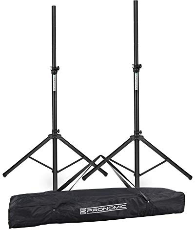 2x Pronomic SPS-1A Boxenstativ Aluminium - Boxenständer mit stabiler extra breiter Dreibein-Konstruktion - Höhe 125-185 cm - Stativ auch als Dartstativ oder Fotostativ verwendbar - Inkl. Tasche