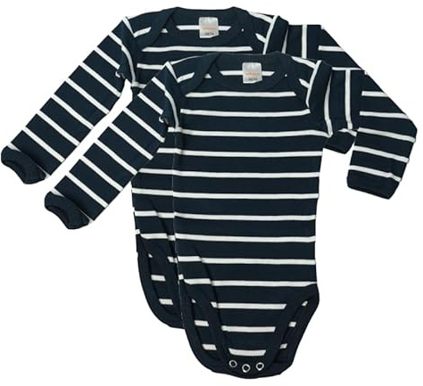 wellyou – Langarmbody Baby & Kinder aus 100% Baumwolle – Babybody für Mädchen & Jungen – 2er Set Langarm Baby Body in Größe 50-134 – Made in EU (Marine Weiß gestreift | gr 68-74)