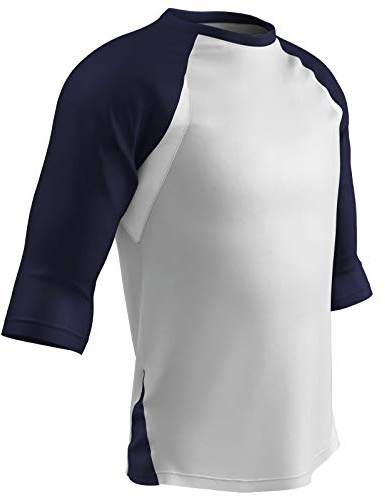 Champro Complete Game 3/4 Sleeve Polyester Baseball Shirt, Adult Small, White, Navy Sleeve