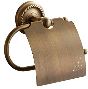 Weare Home snidad antik badrum toalettpappershållare toalettpappershållare med lock, full koppar, mässing, brons, vägghållare