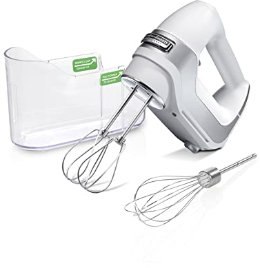 Hamilton Beach Professional 5-Speed Electric Hand Mixer with High Performance DC Motor, Slow Start, Storage Case, Stainless Steel Beater & Whisk, White (62652)