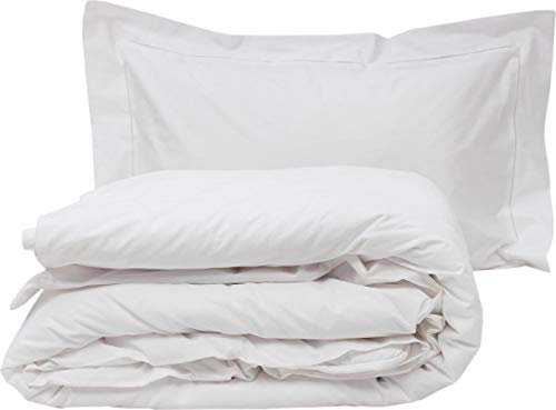 Completo Letto in Lino Letto Matrimoniale Set: Copripiumone 250x205 cm/Lenzuolo con Angoli 180x200 cm / 2 Federe 50x80 Colore Bianco - Ajour