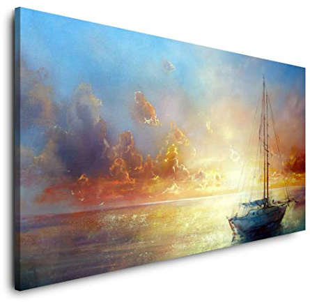Malerei mit Segelboot 120x 60cm Panorama Leinwand Bild XXL Format Wandbilder Wohnzimmer Wohnung Deko Kunstdrucke