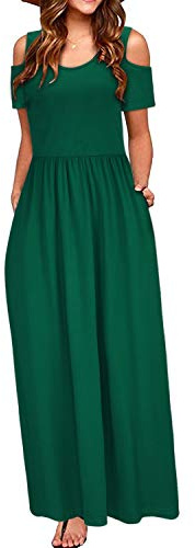 STYLEWORD Women's Summer Cold Shoulder Short Sleeve Maxi Dress Floral Print Elegant Long Dress with Pockets