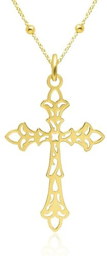 WANDA PLATA Collier Pendentif Croix Chrétienne en Filigrane pour Femme en Argent 925 Plaqué Or, Collier Religieux avec Chaîne 45 cm Présenté dans une boîte cadeau (Or)